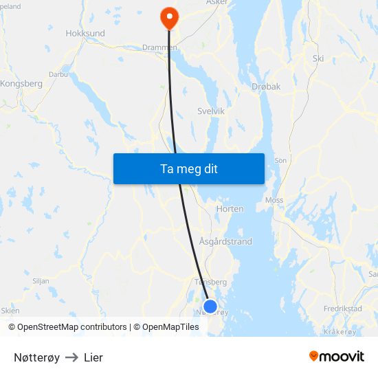 Nøtterøy to Lier map