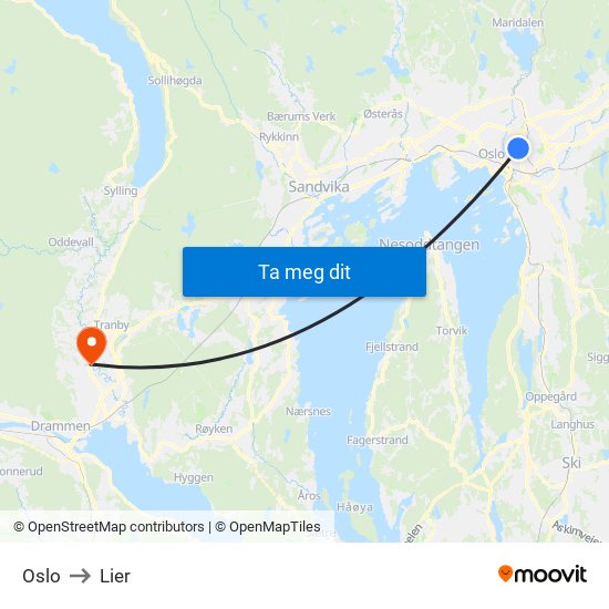 Oslo to Lier map