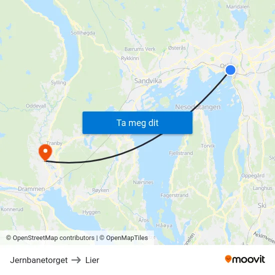 Jernbanetorget to Lier map