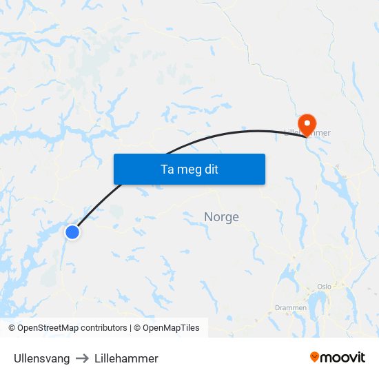 Ullensvang to Lillehammer map