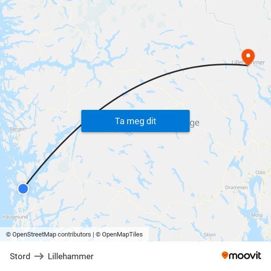 Stord to Lillehammer map