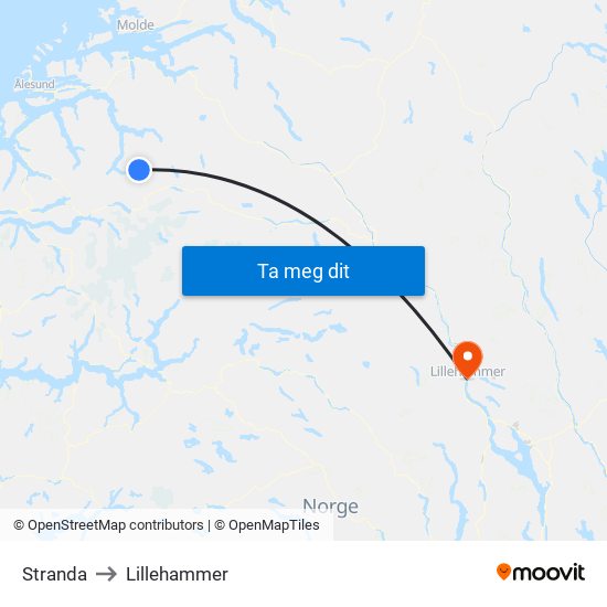 Stranda to Lillehammer map