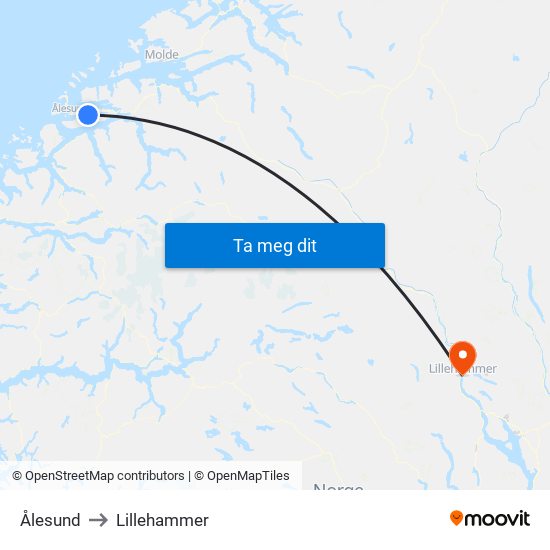 Ålesund to Lillehammer map