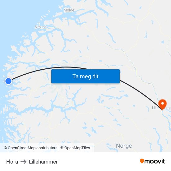 Flora to Lillehammer map