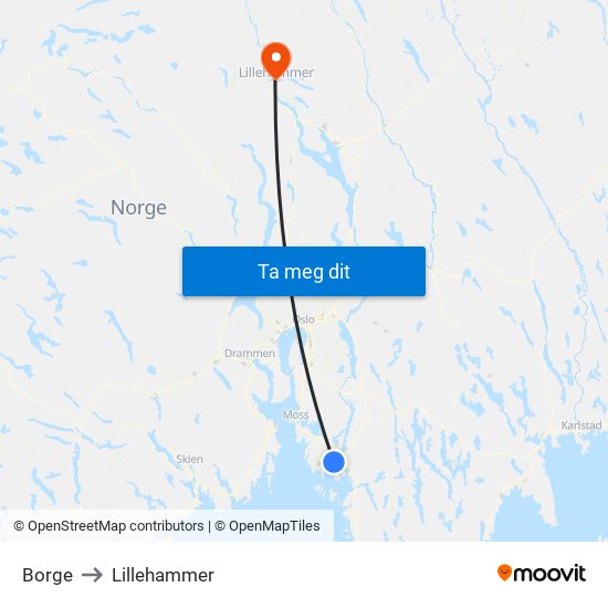 Borge to Lillehammer map