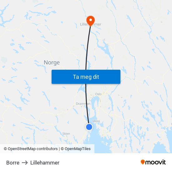 Borre to Lillehammer map