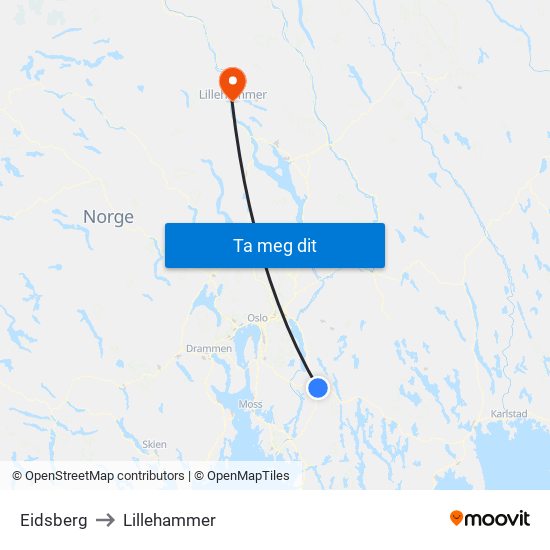 Eidsberg to Lillehammer map