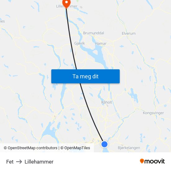 Fet to Lillehammer map