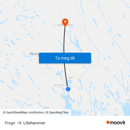 Frogn to Lillehammer map
