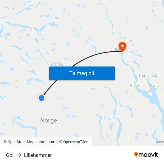 Gol to Lillehammer map