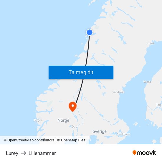 Lurøy to Lillehammer map