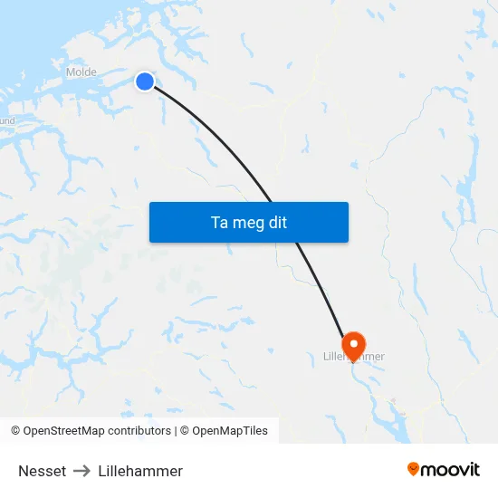 Nesset to Lillehammer map