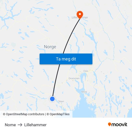 Nome to Lillehammer map