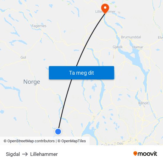 Sigdal to Lillehammer map