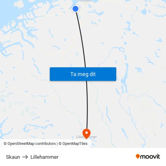 Skaun to Lillehammer map