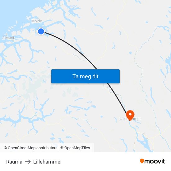 Rauma to Lillehammer map