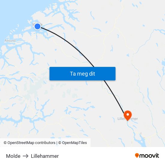 Molde to Lillehammer map