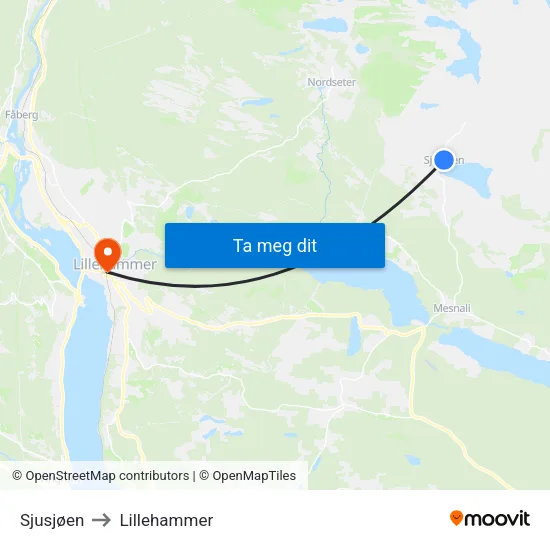 Sjusjøen to Lillehammer map