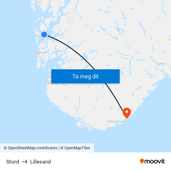 Stord to Lillesand map