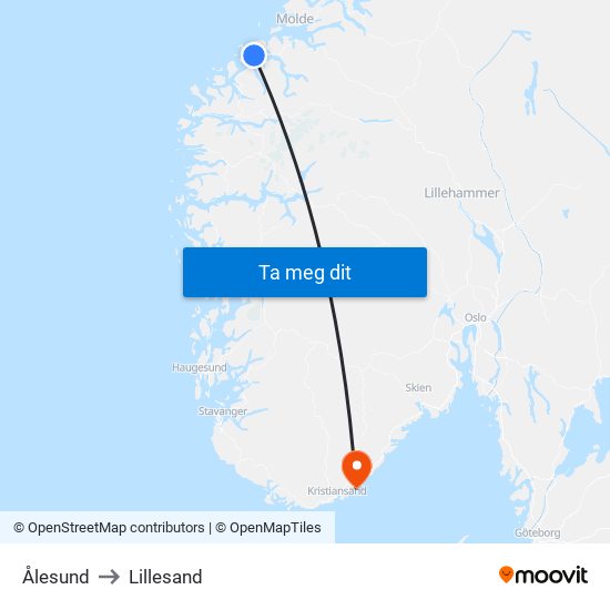 Ålesund to Lillesand map