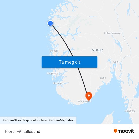 Flora to Lillesand map