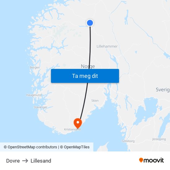 Dovre to Lillesand map