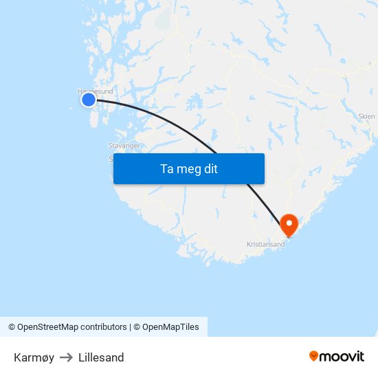Karmøy to Lillesand map