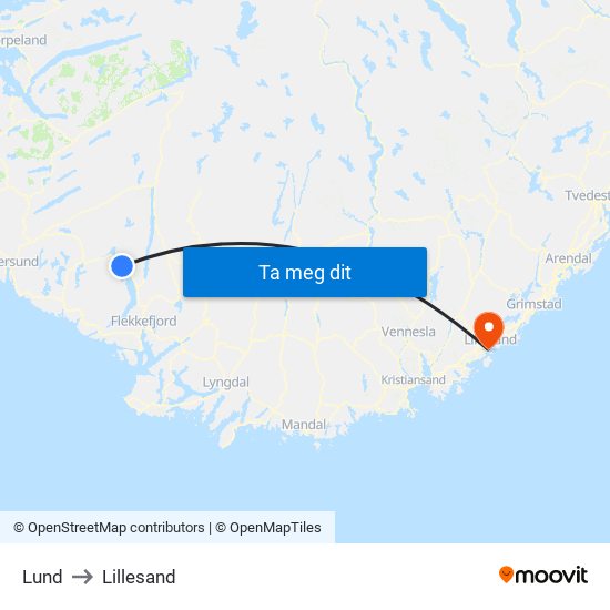 Lund to Lillesand map
