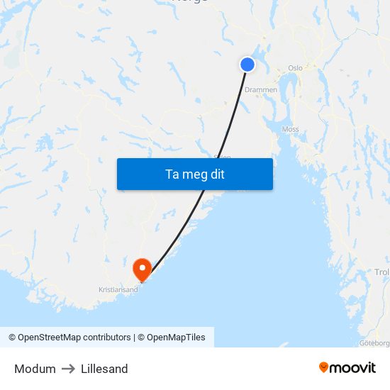 Modum to Lillesand map