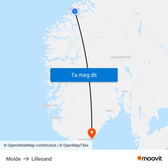 Molde to Lillesand map