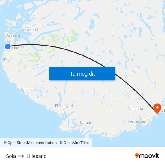 Sola to Lillesand map
