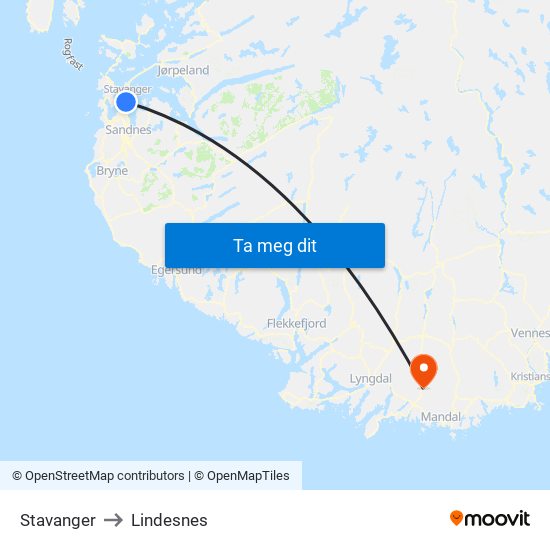 Stavanger to Lindesnes map