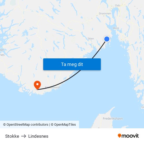 Stokke to Lindesnes map