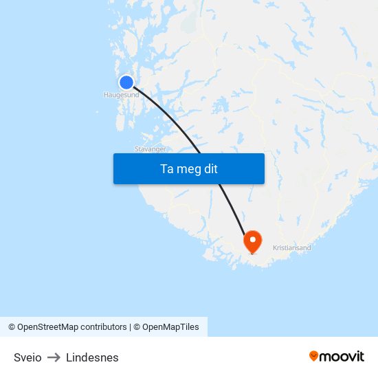 Sveio to Lindesnes map