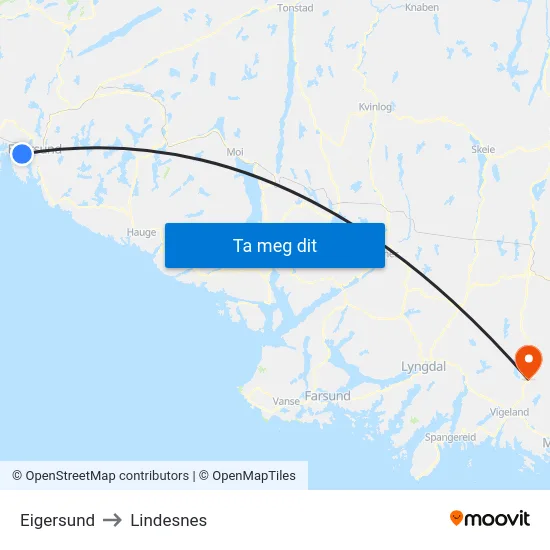 Eigersund to Lindesnes map