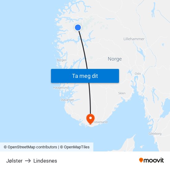 Jølster to Lindesnes map