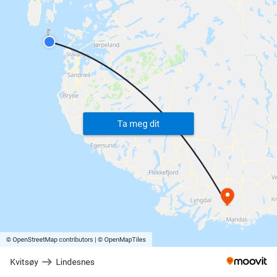 Kvitsøy to Lindesnes map