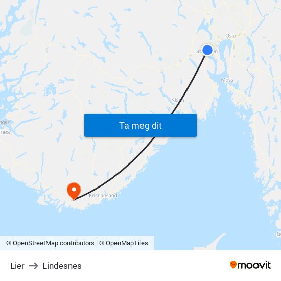 Lier to Lindesnes map