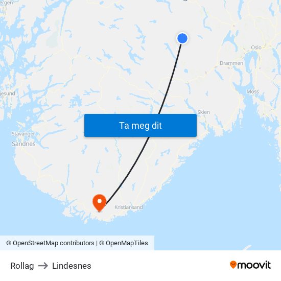 Rollag to Lindesnes map