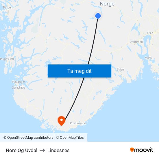 Nore Og Uvdal to Lindesnes map