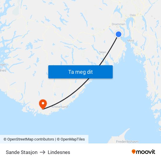 Sande Stasjon to Lindesnes map