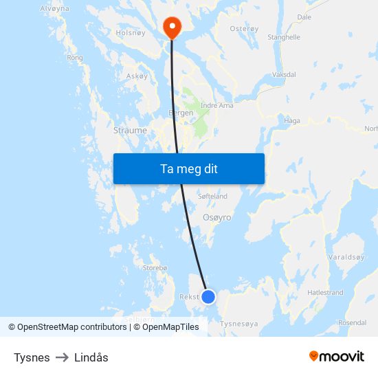 Tysnes to Lindås map
