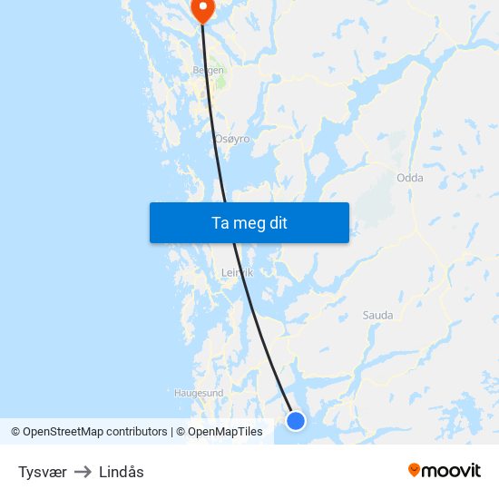 Tysvær to Lindås map
