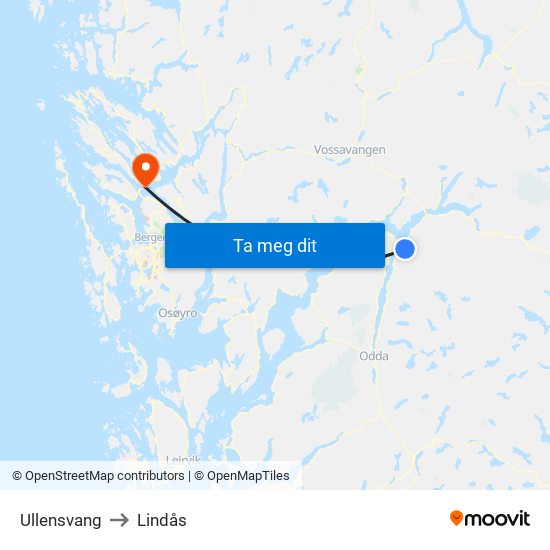 Ullensvang to Lindås map