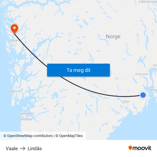 Vaale to Lindås map