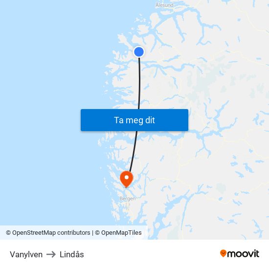 Vanylven to Lindås map