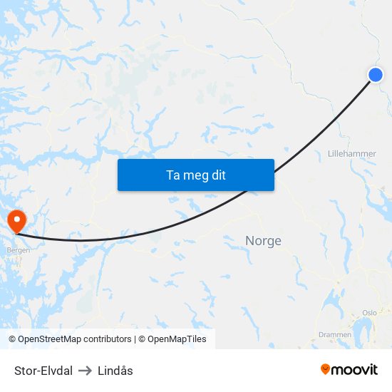 Stor-Elvdal to Lindås map