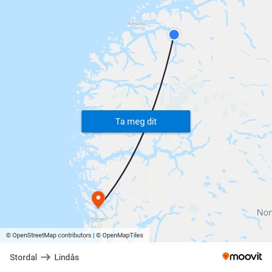 Stordal to Lindås map