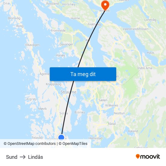 Sund to Lindås map