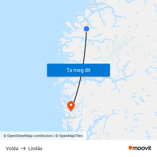 Volda to Lindås map